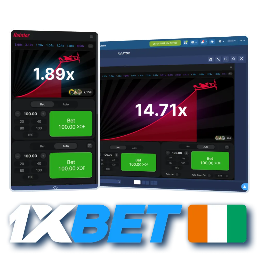Essayez le jeu de casino Aviator sur 1xBet Côte d'Ivoire officiel.