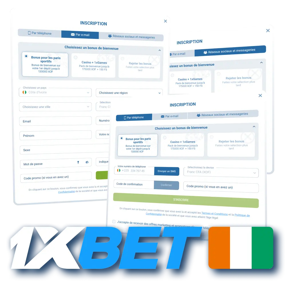 Inscrivez-vous et créez votre compte sur 1xBet au Côte d'Ivoire.