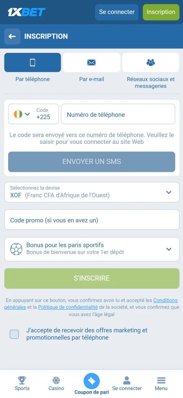 Créez votre compte et commencez à jouer à Aviator sur 1xBet.