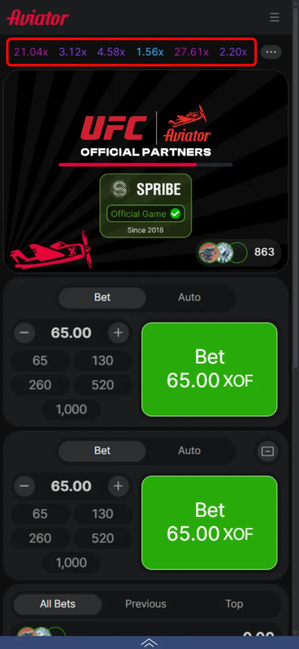 Consultez l'historique et les statistiques sur 1xBet en Aviateur sur 1xBet pour les joueurs ivoiriens.