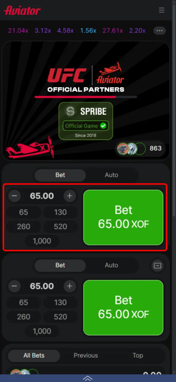 Pariez facilement sur le jeu Aviator avec 1xBet.