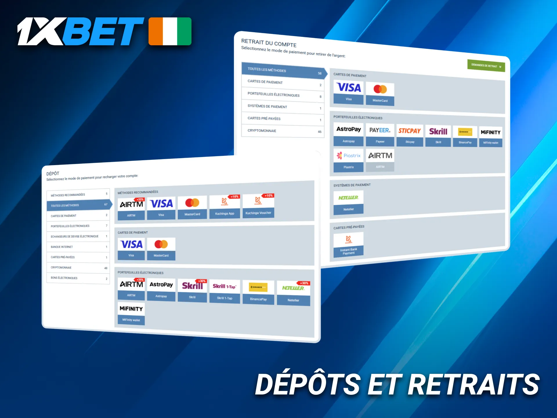 Déposez et retirez facilement vos fonds pour jouer à Aviator sur 1xBet.