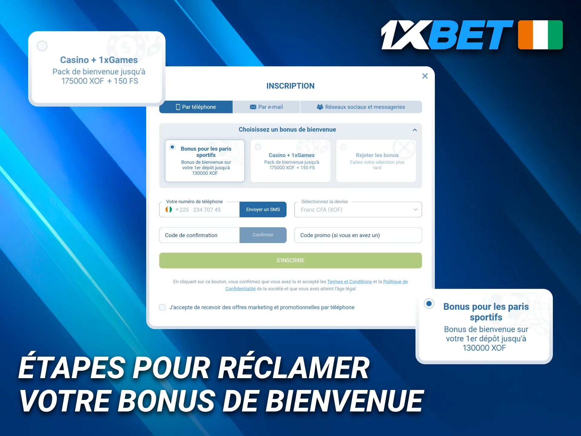 Obtenez facilement votre bonus de bienvenue avec 1xBet.