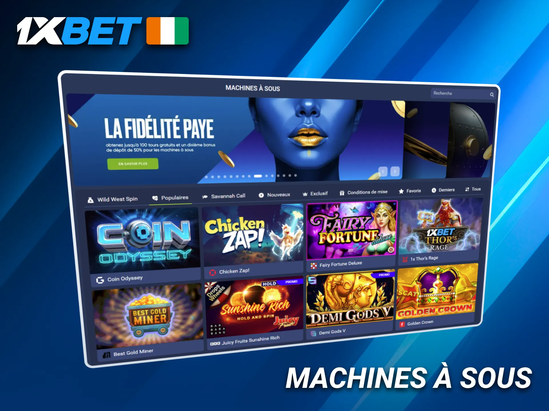Machines à sous 1xBet idéales pour les joueurs ivoiriens.