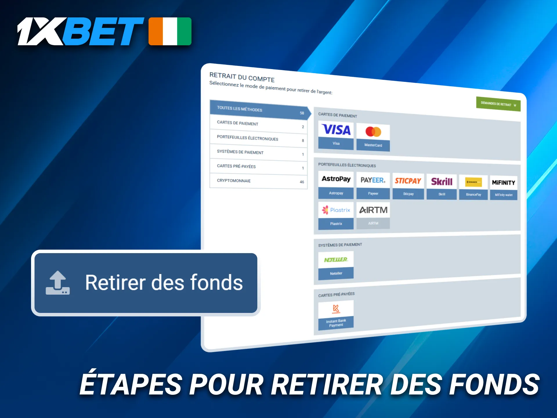 Retirez facilement vos gains sur 1xBet pour les joueurs ivoiriens.