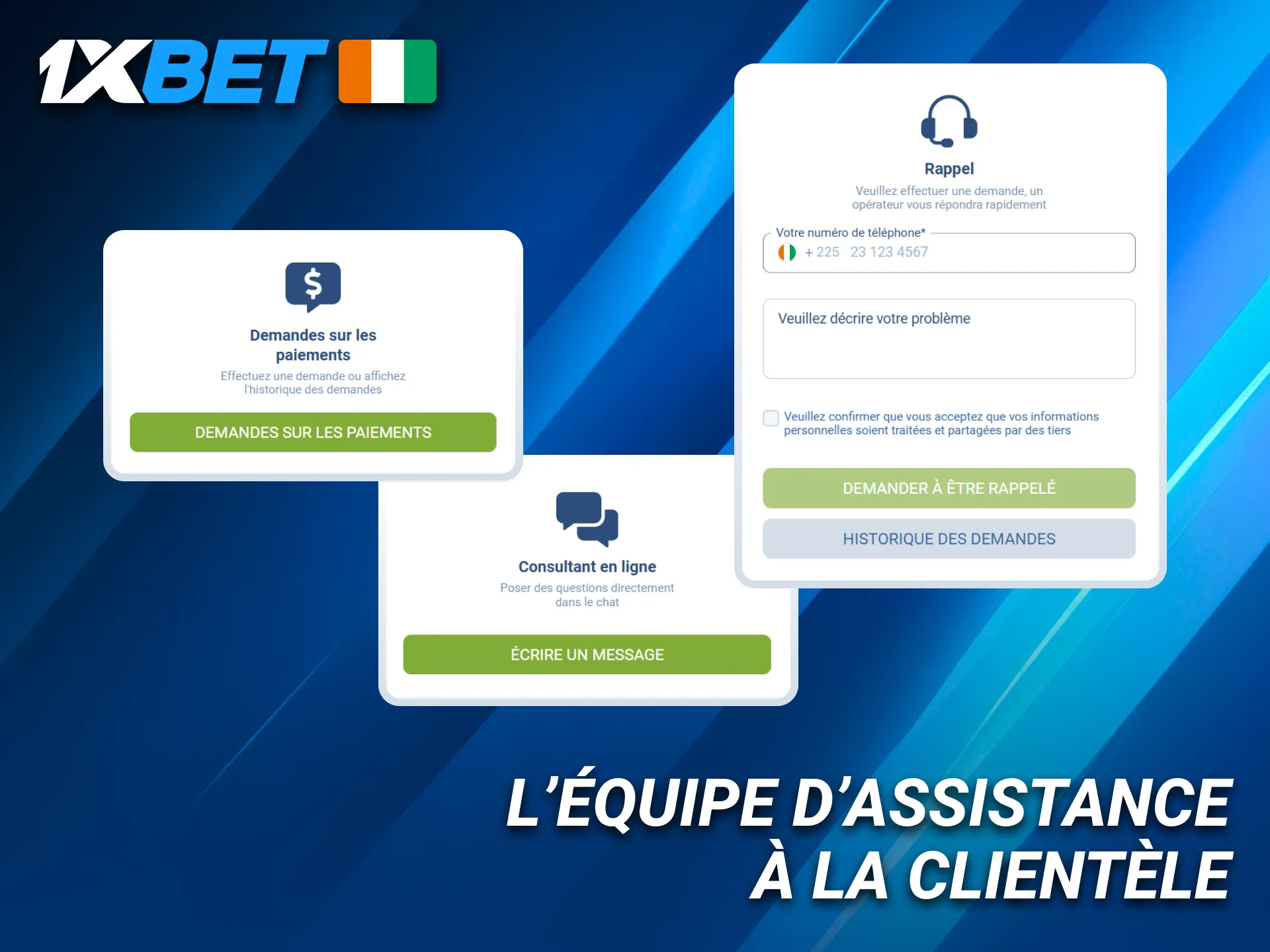 L’équipe du service client 1xBet aide toujours les joueurs ivoiriens efficacement.