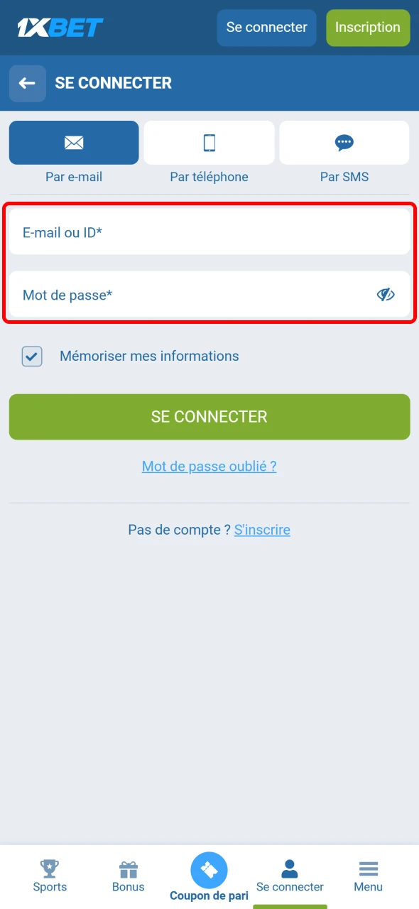 Entrez vos identifiants pour vous connecter à 1xBet en Côte d’Ivoire.