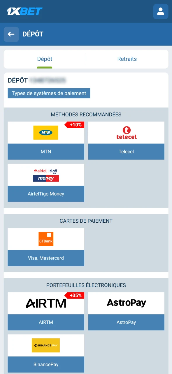 Déposez des fonds sur 1xBet en Côte d’Ivoire pour parier.