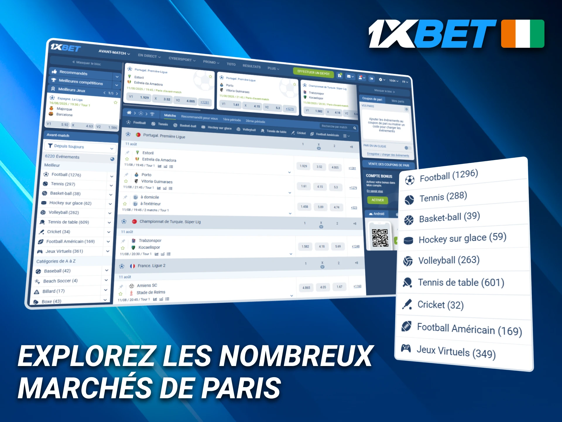 Explorez les nombreux marchés de paris sur 1xBet.