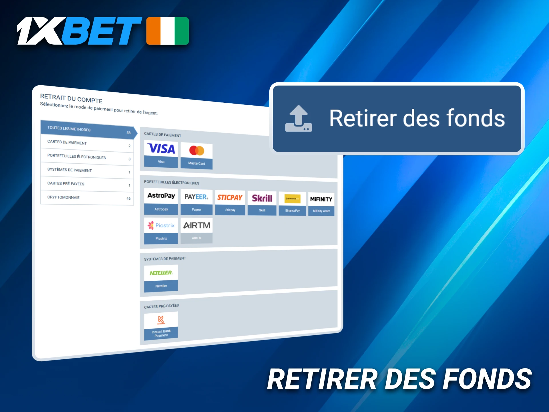 Retirez vos gains de 1xBet en Côte d’Ivoire.