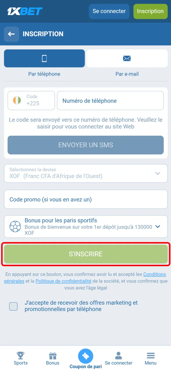 Confirmez votre inscription sur l’application 1xBet pour accéder à votre compte.