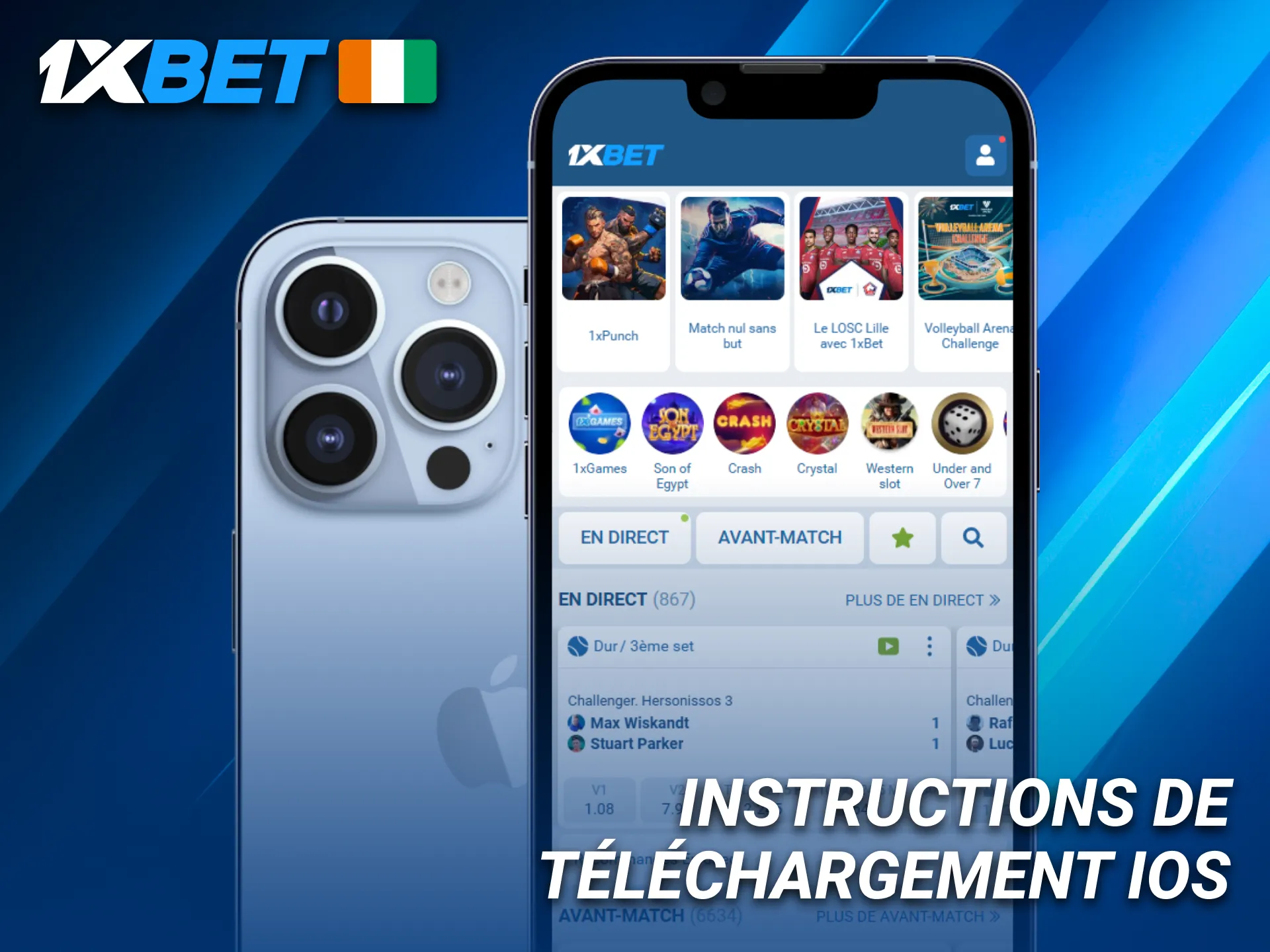 Instructions pour télécharger l’application 1xBet sur iOS pour joueurs ivoiriens.