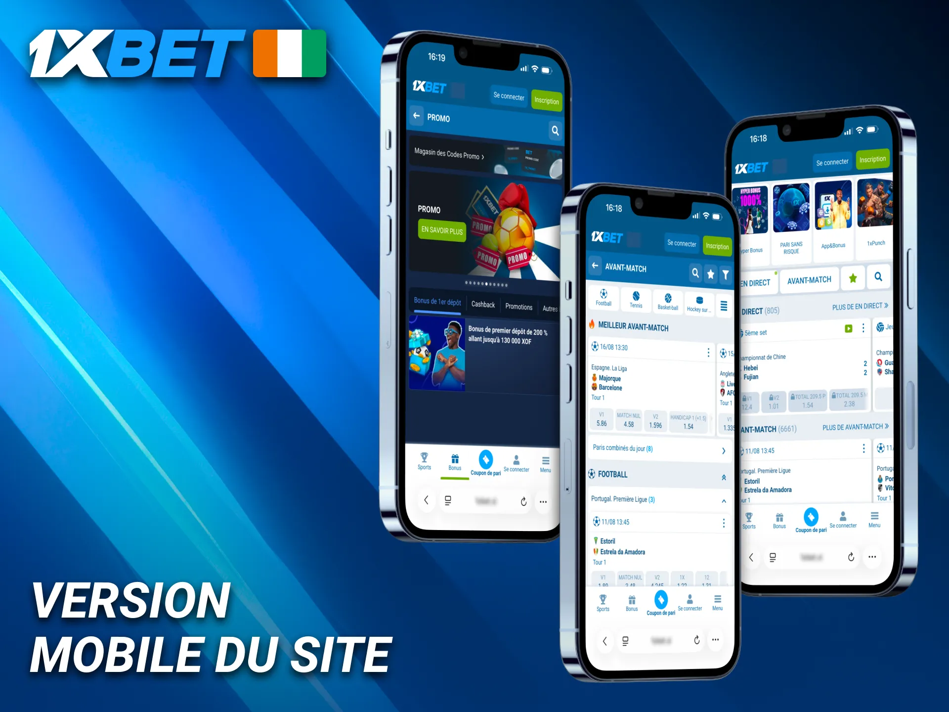 Version mobile du site 1xBet aussi pratique que l’application en Côte d’Ivoire.