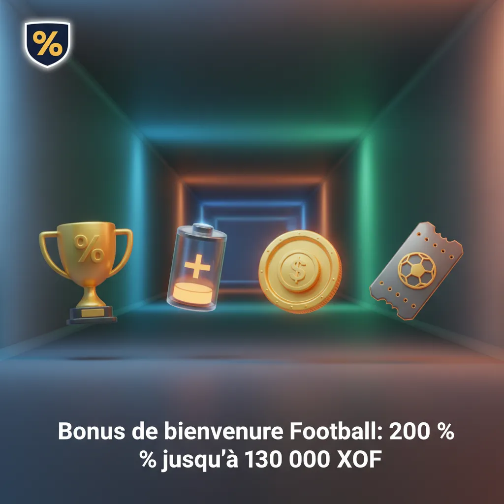 Bannière bonus de bienvenue football en Côte d’Ivoire: 200 % jusqu’à 130 000 XOF; dépôt min 500 XOF. Pré‑match et live.