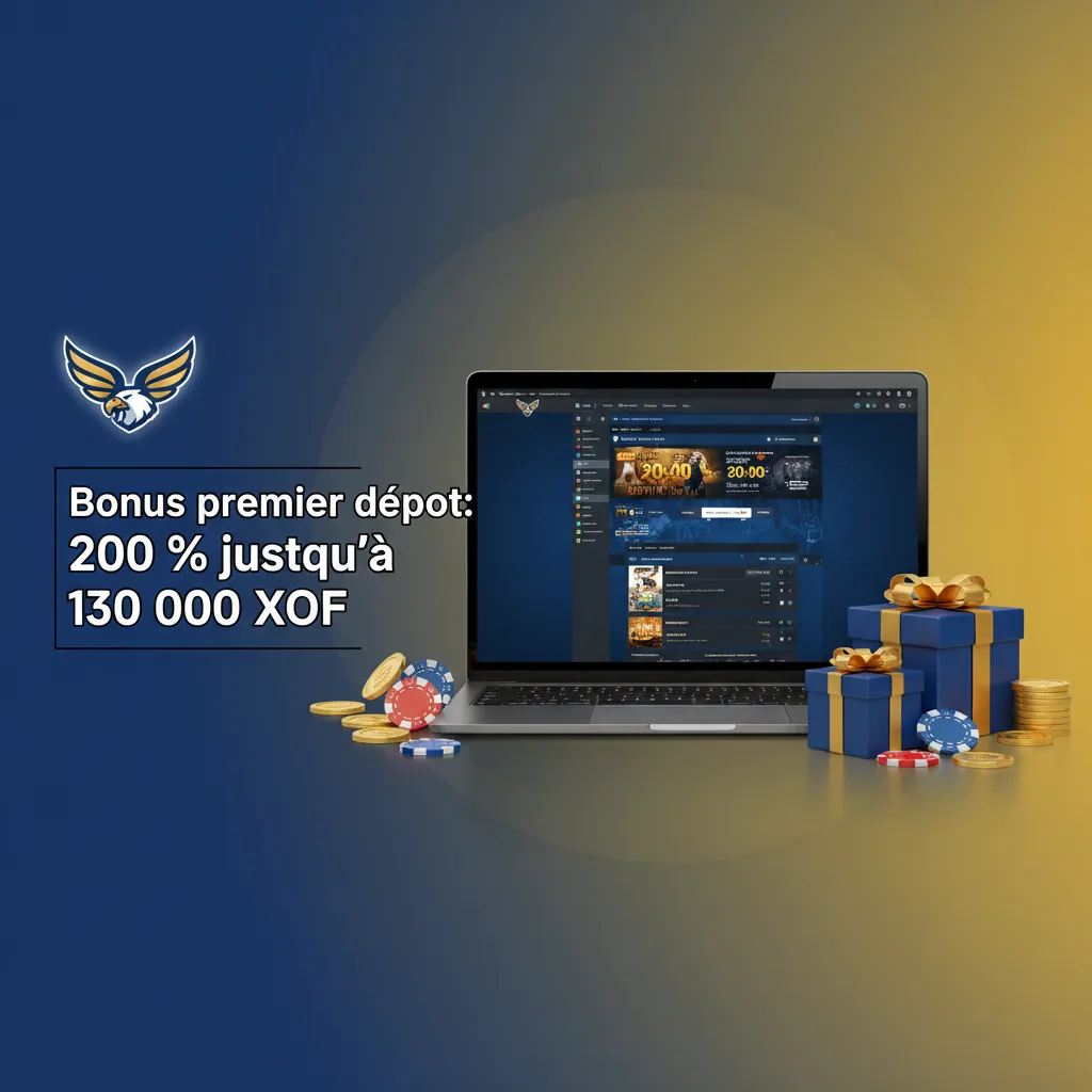Bannière promo: bonus 1er dépôt 200% jusqu’à 130 000 XOF en Côte d’Ivoire, min 1 000 XOF, sports et casino.