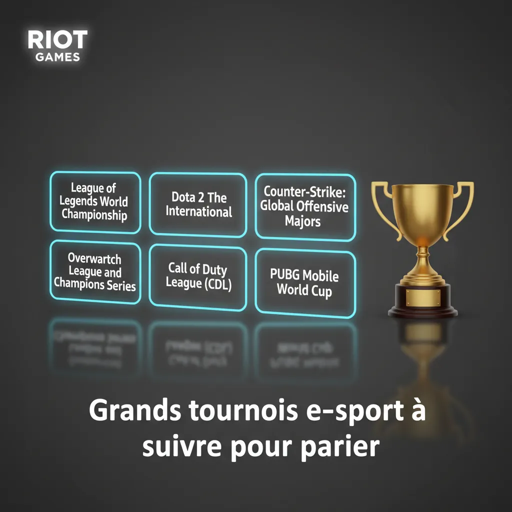 Tableau des principaux tournois e‑sport par jeu (Dota 2, CS2, LoL, Valorant, etc.) pour planifier ses paris.