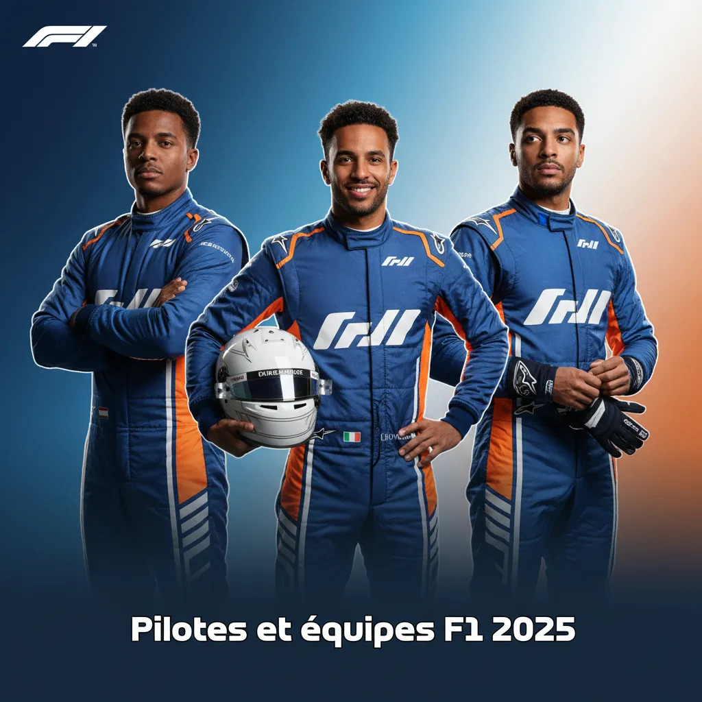 Tableau des équipes et pilotes F1 2025; Ferrari: Hamilton & Leclerc, Red Bull: Verstappen & Pérez; plusieurs à confirmer.