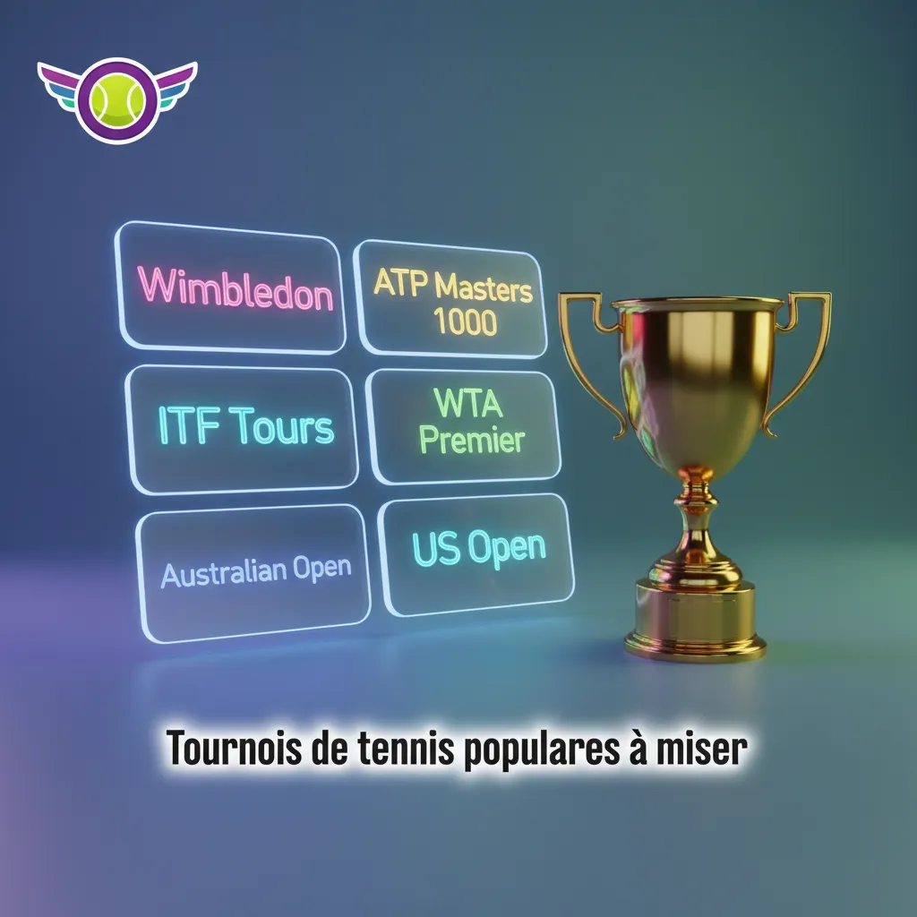 Illustration des principaux tournois de tennis pour parier: Grands Chelems, ATP/WTA, surfaces dure, terre battue, gazon.