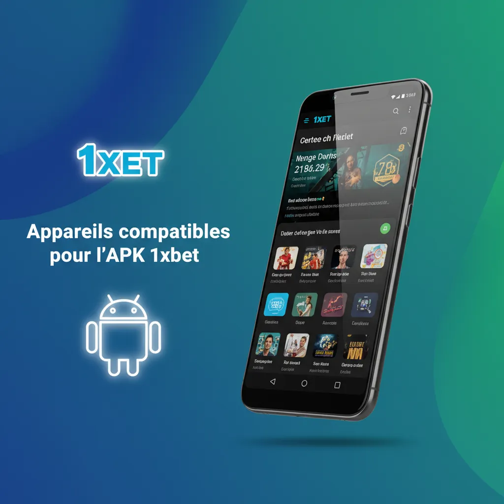 Smartphones Android compatibles avec l’APK 1xbet (Android 5.0+). Exemples: Samsung, Sony, Huawei, OnePlus, Oppo, Google.