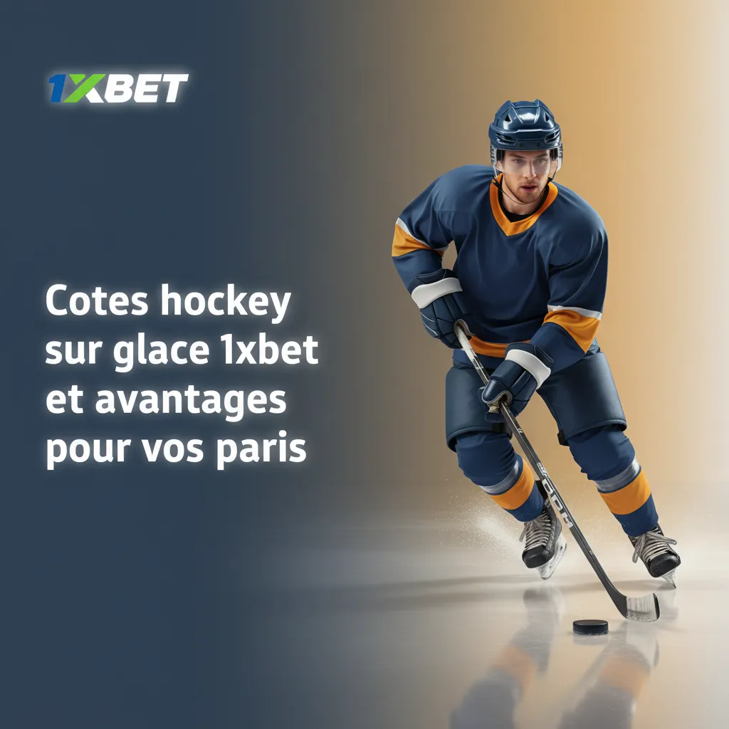 Infographie 1xBet hockey sur glace: marchés 1X2, cotes live, cash out, stats, filtres, combinés, règles, assistance.