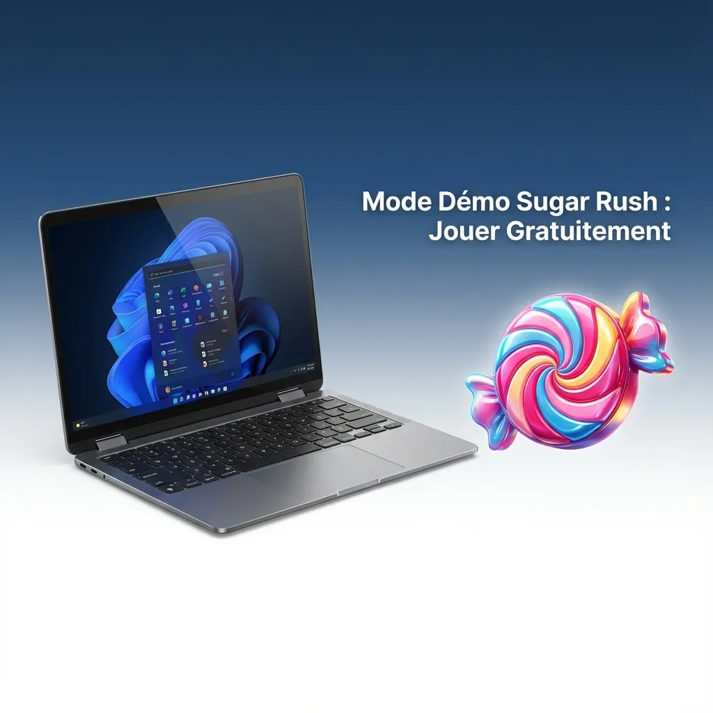 Écran de jeu Sugar Rush en mode démo montrant des bonbons colorés, multiplicateurs et crédits virtuels sur 1xbet